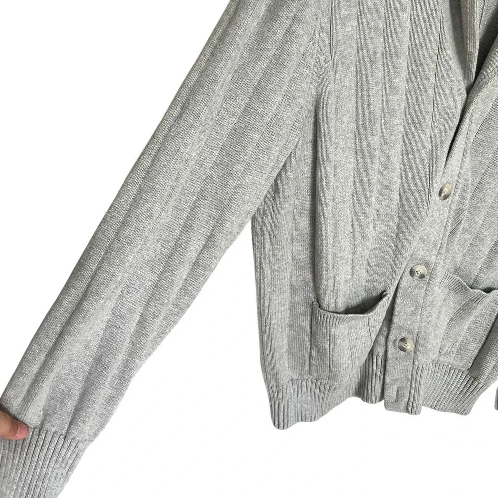 Nautica Mens XL Shawl Collar‎ Cardigan Sweater Gray Ribbed Cotton Button Front